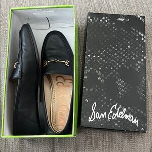 Sam Edelman Loraine Black Leather Loafers with Gold Accent Bit